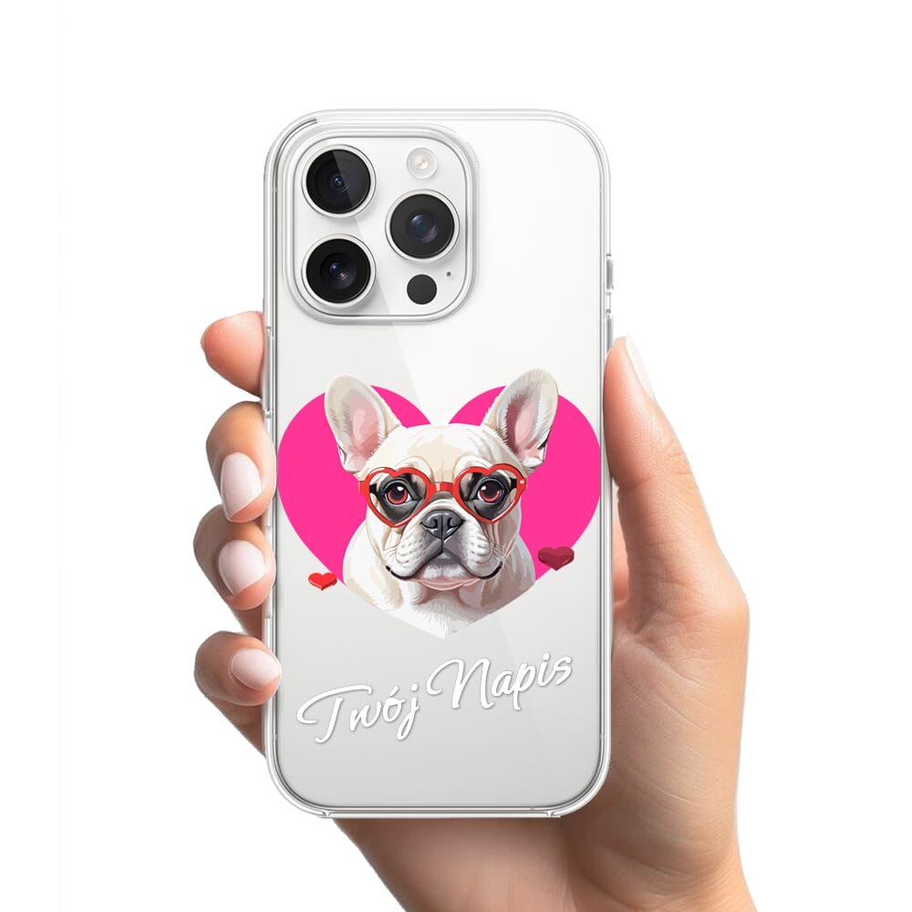 Etui do iPhone 16 Pro przeźroczyste, silikonowe Flexi, Puppy Love, pies rasy Buldog Francuski - obrazek 2