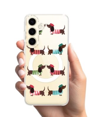 Etui do Samsung Galaxy S24 Plus z MagSafe przeźroczyste, silikonowe Flexi, jamnik w Paryżu