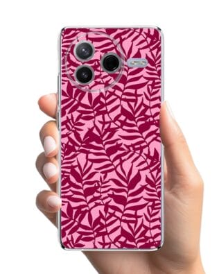 Etui do Xiaomi POCO F7 Pro przeźroczyste, silikonowe Flexi, bordowe liście