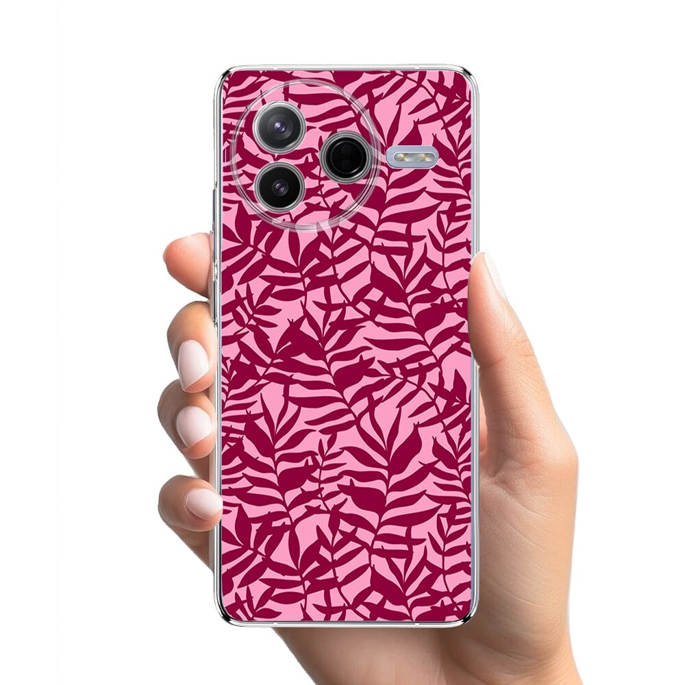 Etui do Xiaomi POCO F7 Pro przeźroczyste, silikonowe Flexi, bordowe liście - obrazek 2