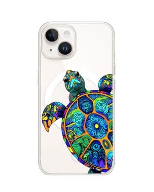 Etui do iPhone 14 z MagSafe przeźroczyste, silikonowe Flexi, Dzika Mandala, Żółw