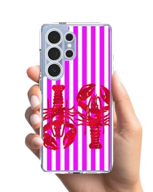 Etui do Samsung Galaxy S25 Ultra przeźroczyste, silikonowe Flexi, kraby z różowymi paskami