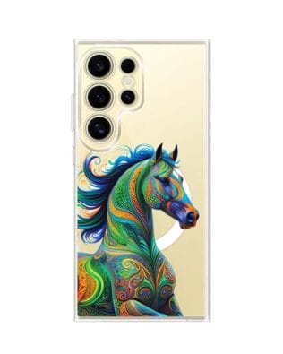 Etui do Samsung Galaxy S24 Ultra z MagSafe przeźroczyste, silikonowe Flexi, Dzika Mandala, Koń
