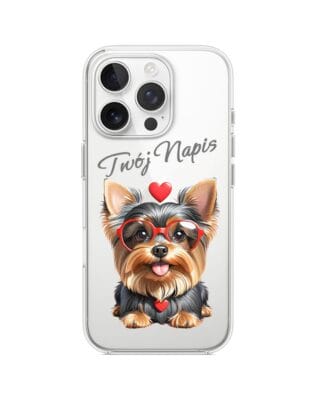 Etui do iPhone 16 Pro Max przeźroczyste, silikonowe Flexi, Puppy Love, pies rasy York