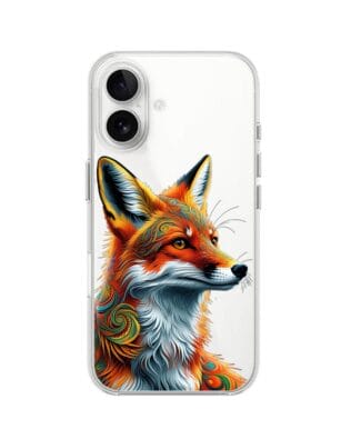 Etui do iPhone 16 Plus przeźroczyste, silikonowe Flexi, Dzika Mandala, Twarz lisa