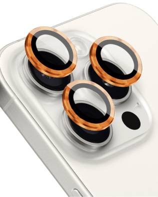 Metalowa osłona obiektywu aparatu ze szkła hartowanego 9H do iPhone 15 Pro, 1 zestaw, pomarańczowa