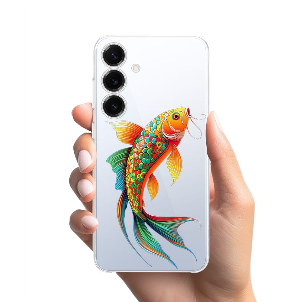 Etui do Samsung Galaxy S25 przeźroczyste, silikonowe Flexi, Dzika Mandala, Złota ryba - obrazek 2