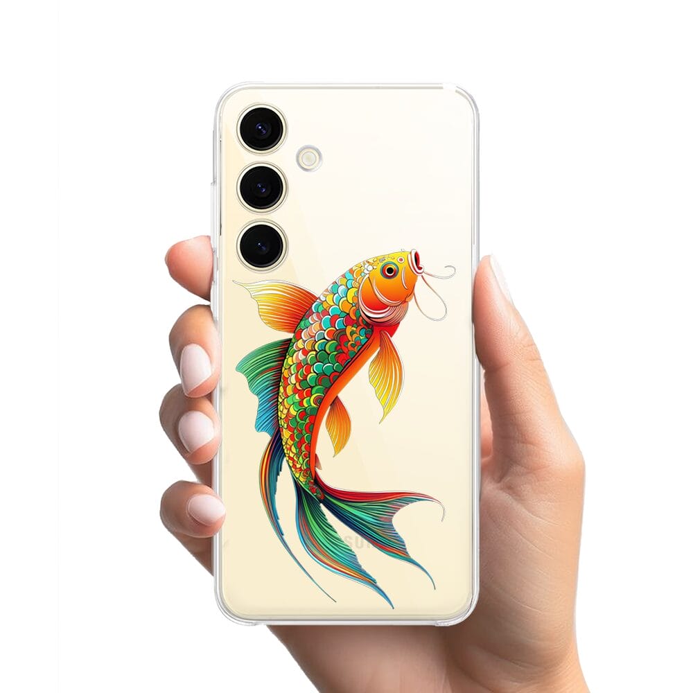 Etui do Samsung Galaxy S24 przeźroczyste, silikonowe Flexi, Dzika Mandala, Złota ryba - obrazek 2