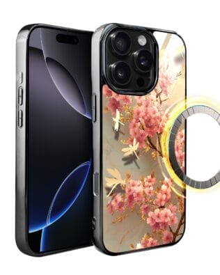 Etui do iPhone 16 Pro IBIZU Elite Glass z MagSafe Magia Azji, Taniec sakury, czarne