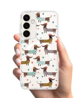 Etui do Samsung Galaxy S23 Plus z MagSafe przeźroczyste, silikonowe Flexi, zakochane jamniki