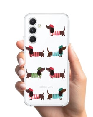 Etui do Samsung Galaxy A54 5G przeźroczyste, silikonowe Flexi, jamnik w Paryżu