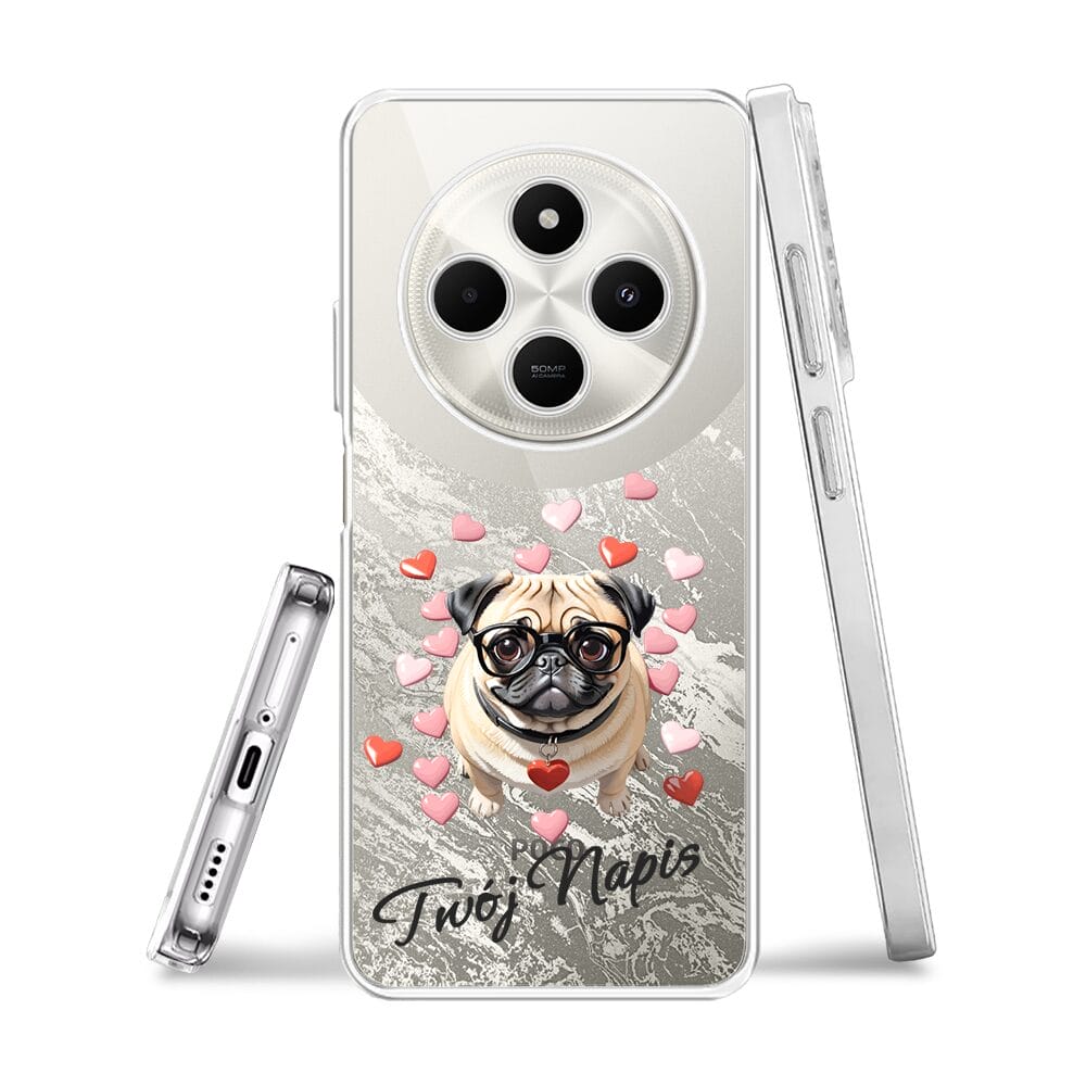 Etui do Xiaomi POCO C75 przeźroczyste, silikonowe Flexi, Puppy Love, pies rasy Mops - obrazek 3