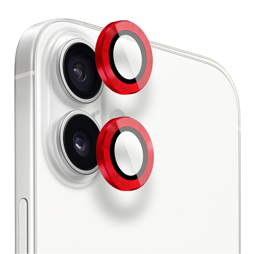 Metalowa osłona obiektywu aparatu ze szkła hartowanego 9H do iPhone 16 Plus, 1 zestaw, czerwona - obrazek 2