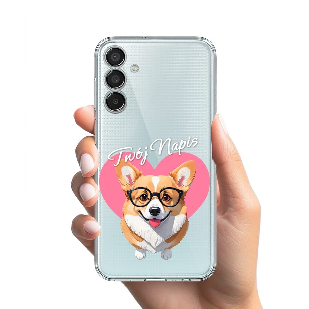 Etui do Samsung Galaxy M15 5G przeźroczyste, silikonowe Flexi, Puppy Love, pies rasy Corgi - obrazek 2