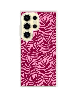 Etui do Samsung Galaxy S24 Ultra z MagSafe przeźroczyste, silikonowe Flexi, bordowe liście