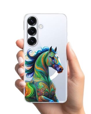 Etui do Samsung Galaxy S25 z MagSafe przeźroczyste, silikonowe Flexi, Dzika Mandala, Koń