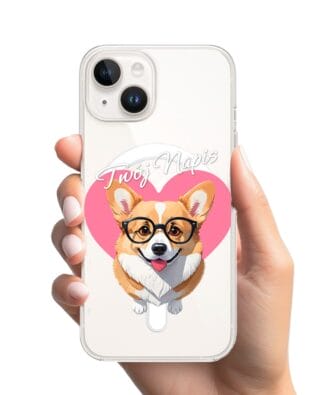 Etui do iPhone 13 Mini z MagSafe przeźroczyste, silikonowe Flexi, Puppy Love, pies rasy Corgi
