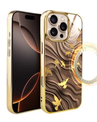 Etui do iPhone 16 Pro Max IBIZU Elite Glass z MagSafe Zwierzęta, Piaskowa odyseja, złote