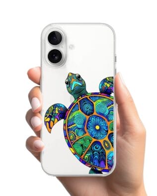 Etui do iPhone 16 przeźroczyste, silikonowe Flexi, Dzika Mandala, Żółw