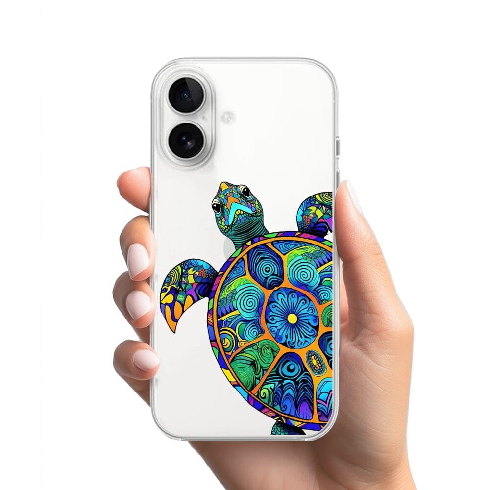 Etui do iPhone 16 przeźroczyste, silikonowe Flexi, Dzika Mandala, Żółw - obrazek 2