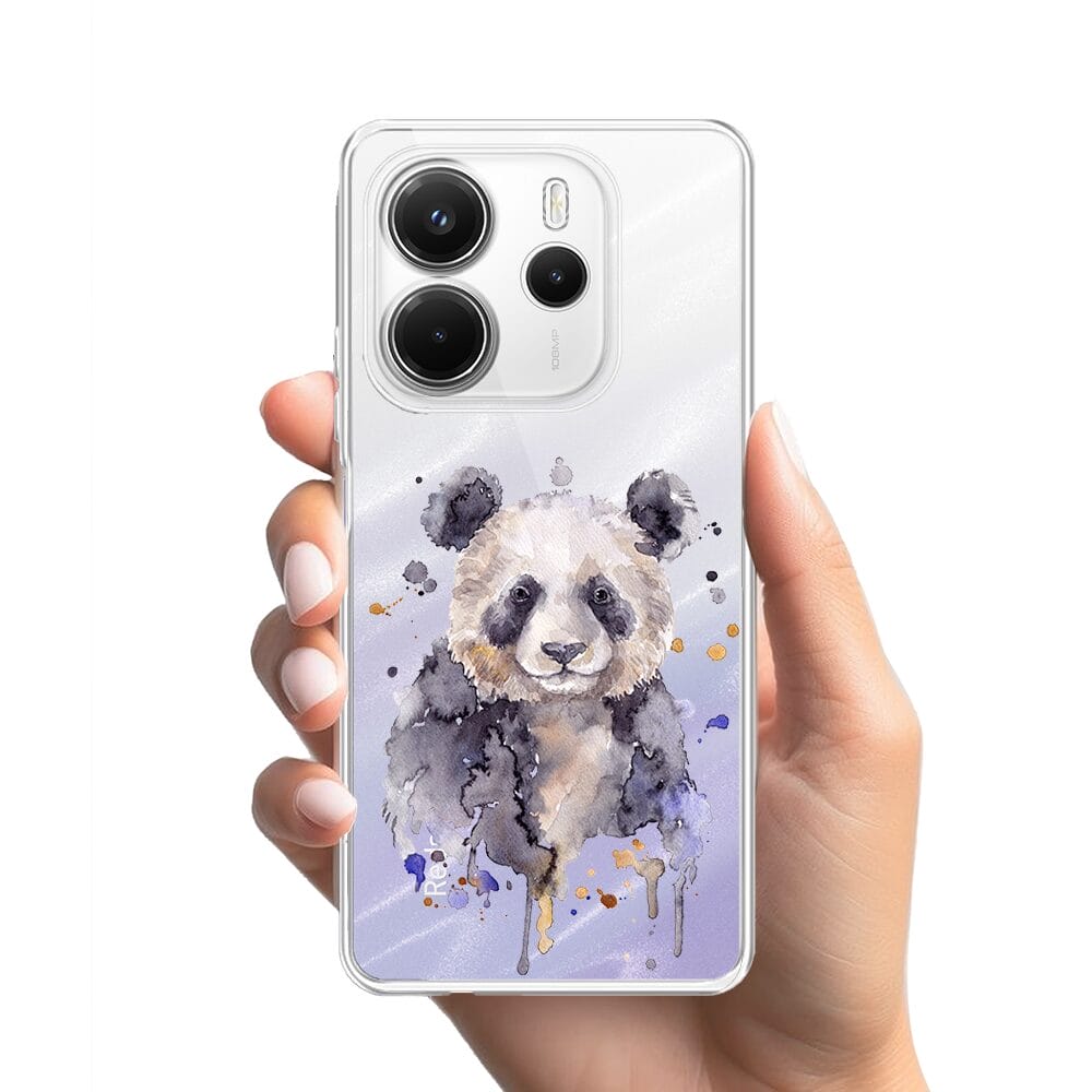 Etui do Xiaomi Redmi Note 14 4G przeźroczyste, silikonowe Flexi, Akwarelowe Zoo, Panda - obrazek 2