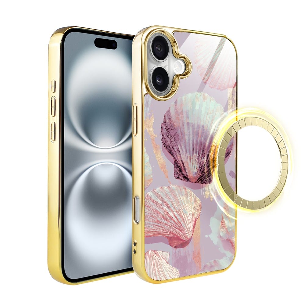 Etui do iPhone 16 Plus IBIZU Elite Glass z MagSafe Morze, Perłowa Muszla, złote