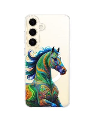 Etui do Samsung Galaxy S24 z MagSafe przeźroczyste, silikonowe Flexi, Dzika Mandala, Koń