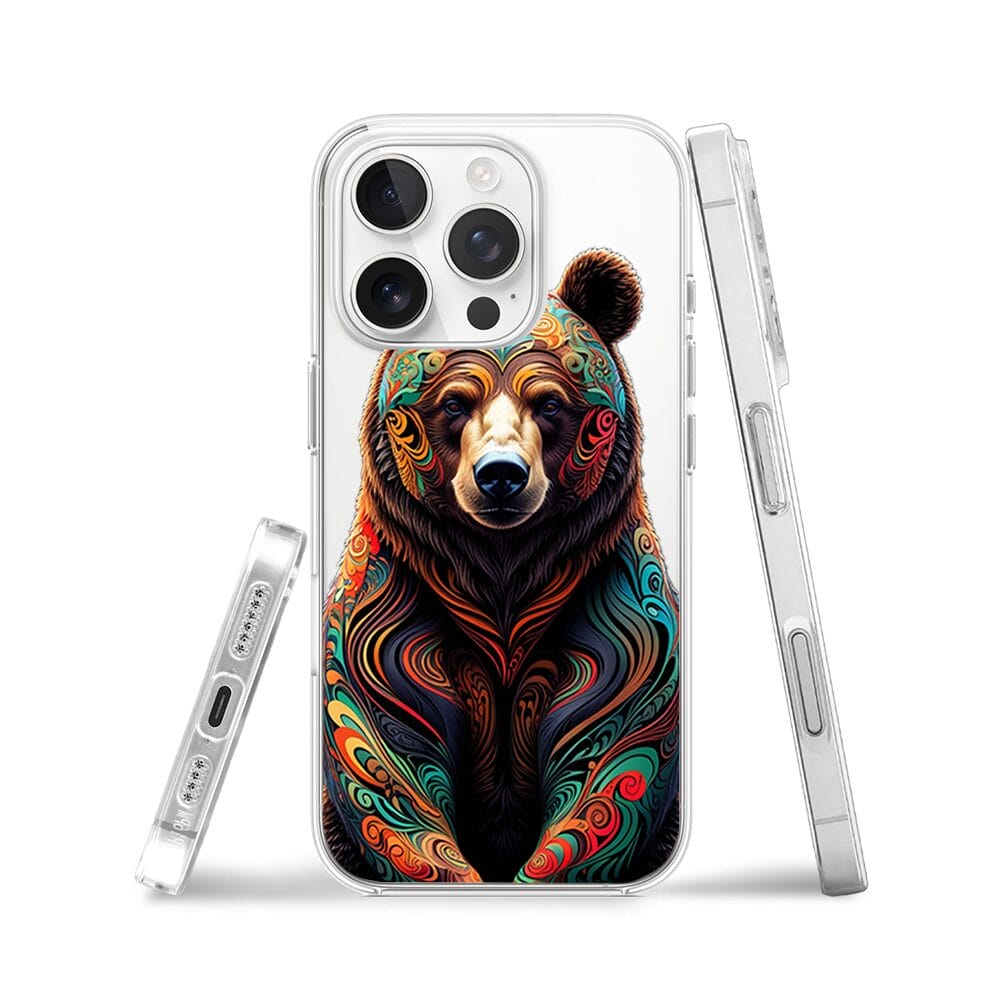 Etui do iPhone 16 Pro Max przeźroczyste, silikonowe Flexi, Dzika Mandala, Niedźwiedź - obrazek 3