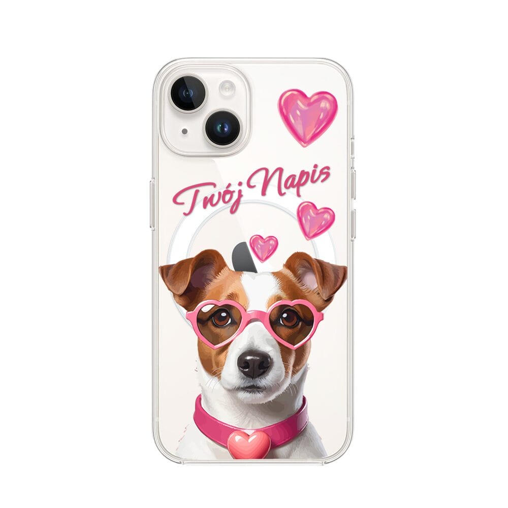 Etui do iPhone 13 Mini z MagSafe przeźroczyste, silikonowe Flexi, Puppy Love, pies rasy Jack Russell Terrier