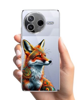 Etui do Xiaomi POCO F7 Pro przeźroczyste, silikonowe Flexi, Dzika Mandala, Twarz lisa