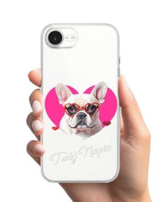 Etui do iPhone 16e przeźroczyste, silikonowe Flexi, Puppy Love, pies rasy Buldog Francuski