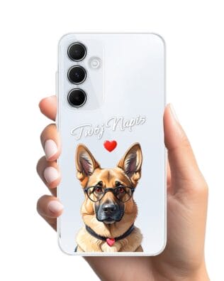 Etui do Samsung Galaxy A35 5G przeźroczyste, silikonowe Flexi, Puppy Love, pies rasy Owczarek Niemiecki