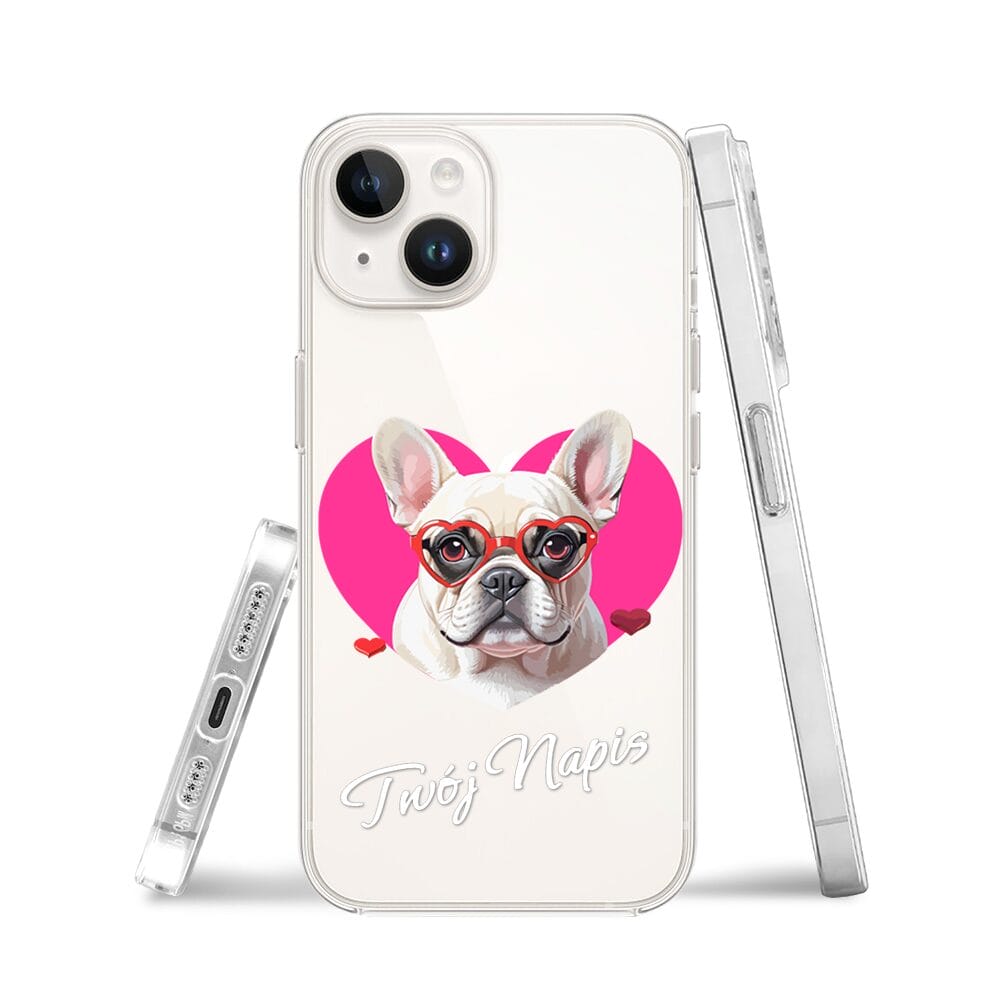 Etui do iPhone 13 Mini przeźroczyste, silikonowe Flexi, Puppy Love, pies rasy Buldog Francuski - obrazek 3
