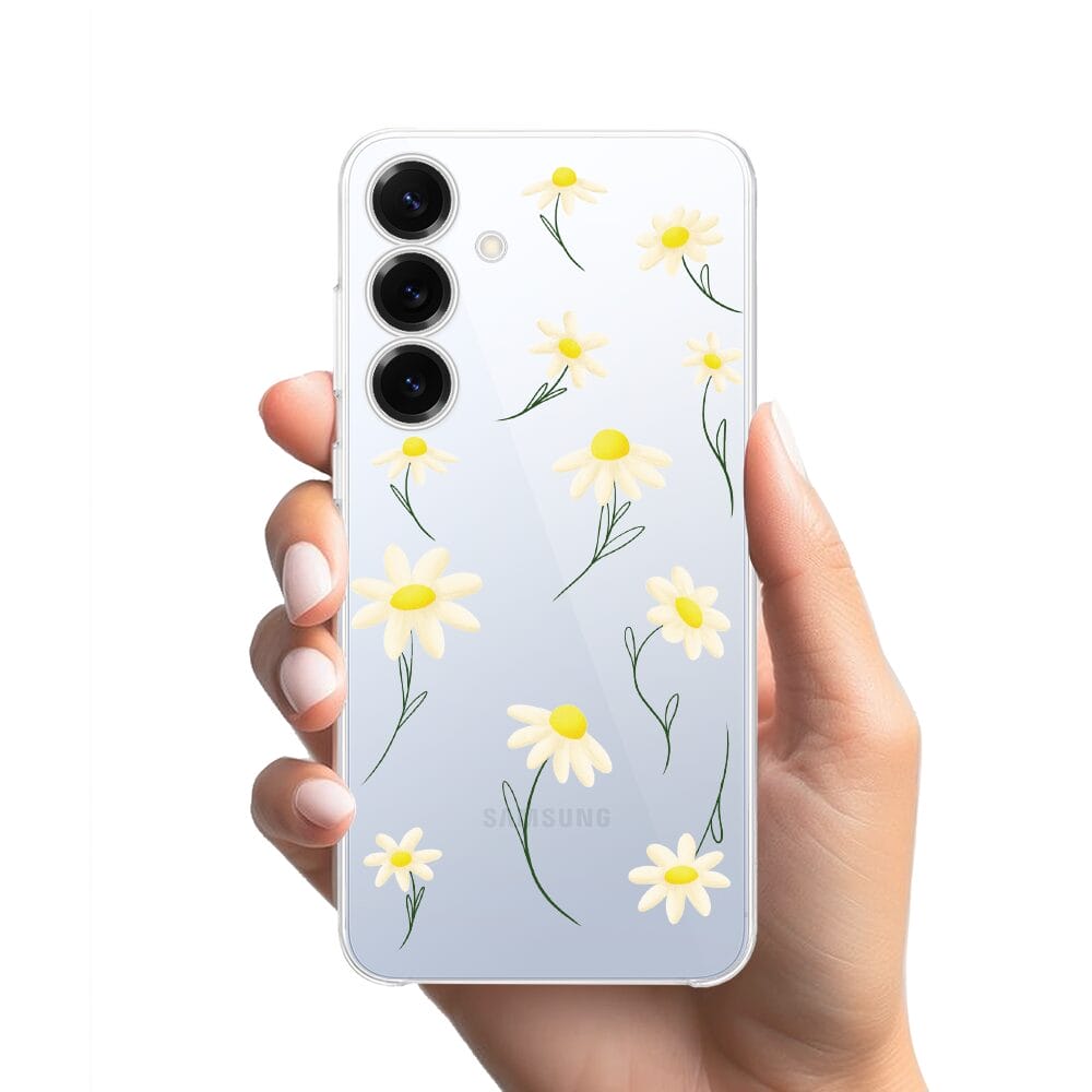 Etui do Samsung Galaxy S25 przeźroczyste, silikonowe Flexi, stokrotki - obrazek 2