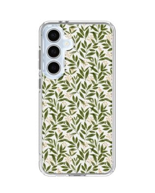 Etui do Samsung Galaxy S24 FE z MagSafe przeźroczyste, silikonowe Flexi, zielone gałązki