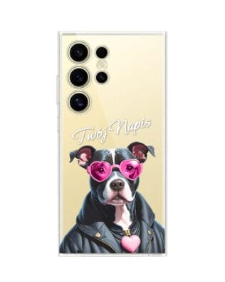 Etui do Samsung Galaxy S24 Ultra przeźroczyste, silikonowe Flexi, Puppy Love, pies rasy Amstaff