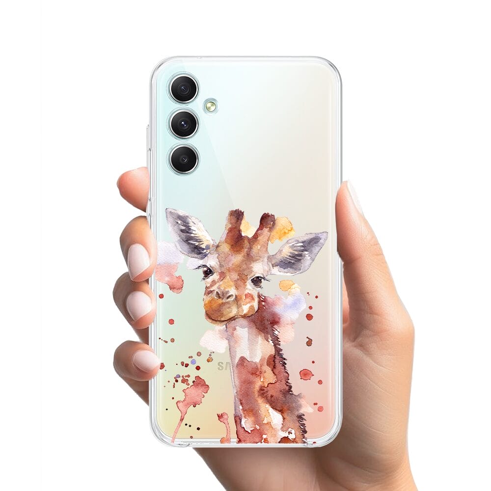 Etui do Samsung Galaxy A34 5G przeźroczyste, silikonowe Flexi, Akwarelowe Zoo, Żyrafa - obrazek 2