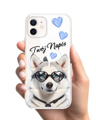 Etui do iPhone 12 z MagSafe przeźroczyste, silikonowe Flexi, Puppy Love, pies rasy Husky