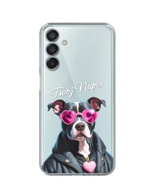Etui do Samsung Galaxy M15 5G przeźroczyste, silikonowe Flexi, Puppy Love, pies rasy Amstaff