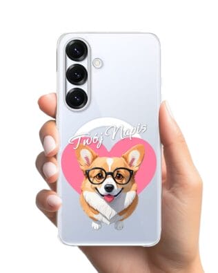 Etui do Samsung Galaxy S25 z MagSafe przeźroczyste, silikonowe Flexi, Puppy Love, pies rasy Corgi