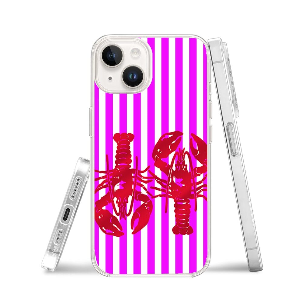 Etui do iPhone 14 Plus przeźroczyste, silikonowe Flexi, kraby z różowymi paskami - obrazek 3