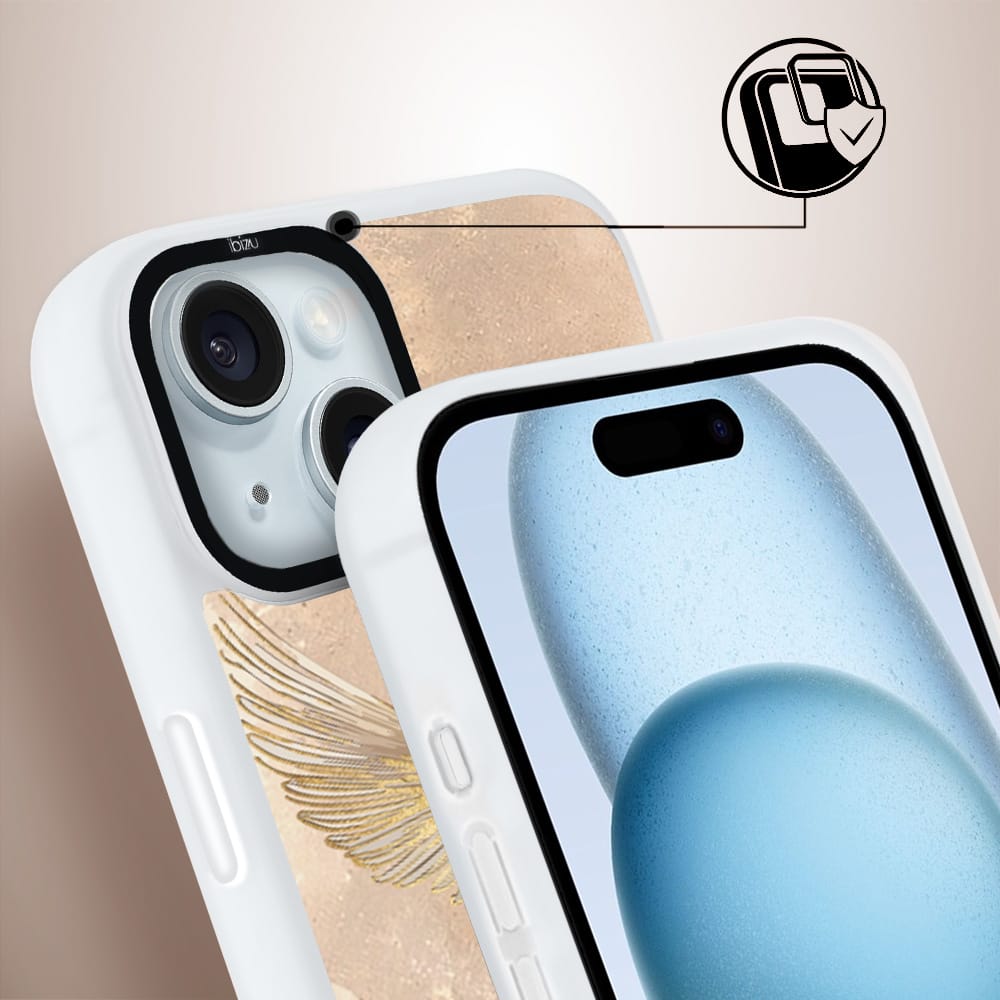 Etui do iPhone 15 IBIZU DropGuard Matt z MagSafe, Boho, Złote żurawie - obrazek 3