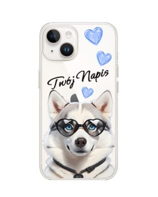 Etui do iPhone 14 Plus przeźroczyste, silikonowe Flexi, Puppy Love, pies rasy Husky