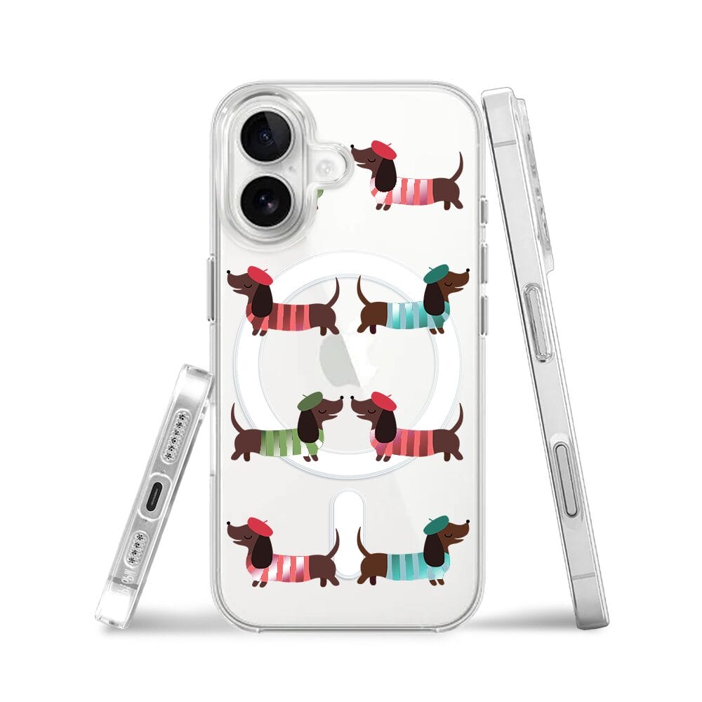 Etui do iPhone 16 z MagSafe przeźroczyste, silikonowe Flexi, jamnik w Paryżu - obrazek 3