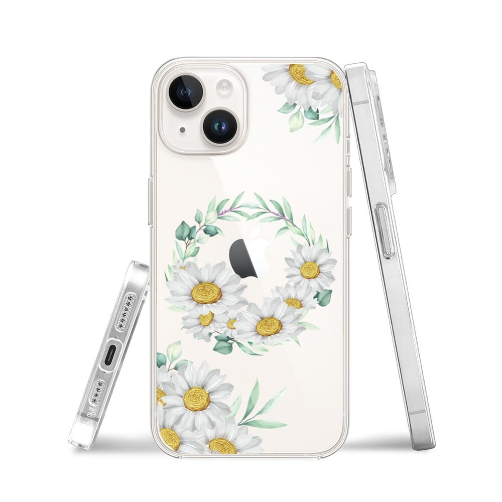 Etui do iPhone 13 Mini przeźroczyste, silikonowe Flexi, wianek stokrotek - obrazek 3