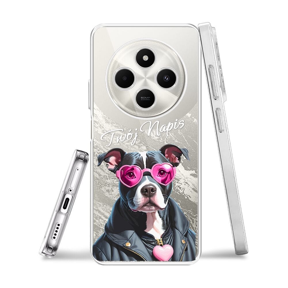 Etui do Xiaomi POCO C75 przeźroczyste, silikonowe Flexi, Puppy Love, pies rasy Amstaff - obrazek 3