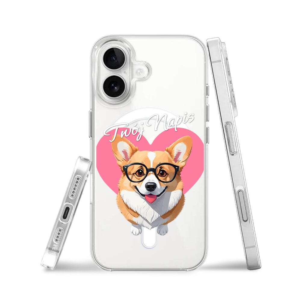 Etui do iPhone 16 z MagSafe przeźroczyste, silikonowe Flexi, Puppy Love, pies rasy Corgi - obrazek 3