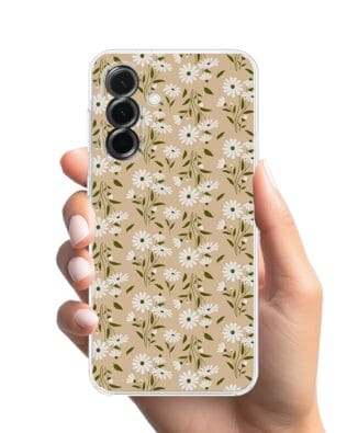 Etui do Samsung Galaxy A36 5G przeźroczyste, silikonowe Flexi, delikatne kwiatki na cielistym tle