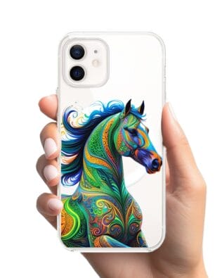 Etui do iPhone 12 Mini z MagSafe przeźroczyste, silikonowe Flexi, Dzika Mandala, Koń