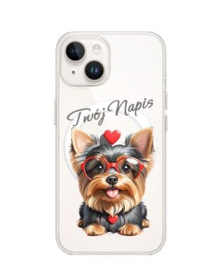 Etui do iPhone 13 Mini z MagSafe przeźroczyste, silikonowe Flexi, Puppy Love, pies rasy York